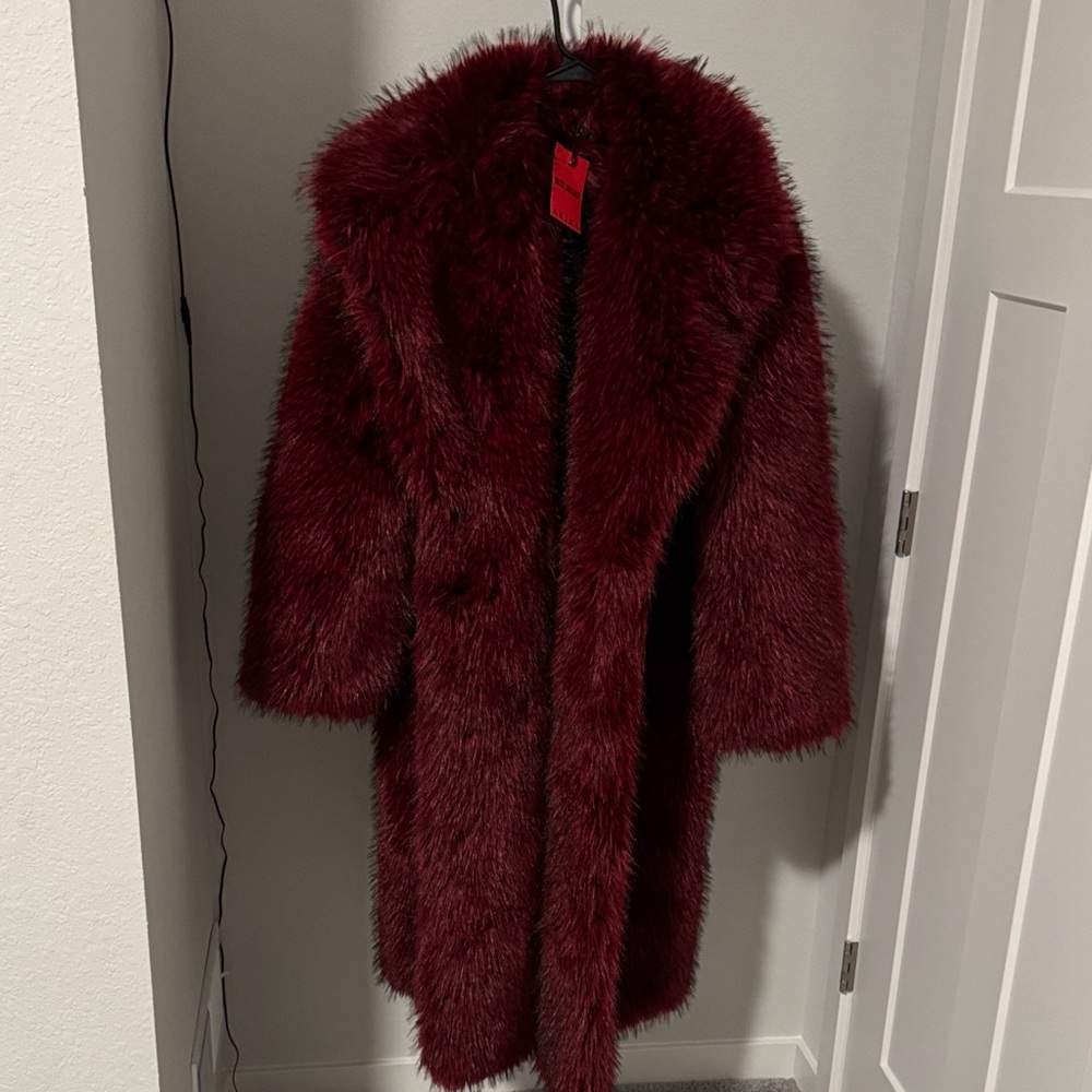 AKIRA Plush Faux Fur Teddy Jacket in Deep Wine